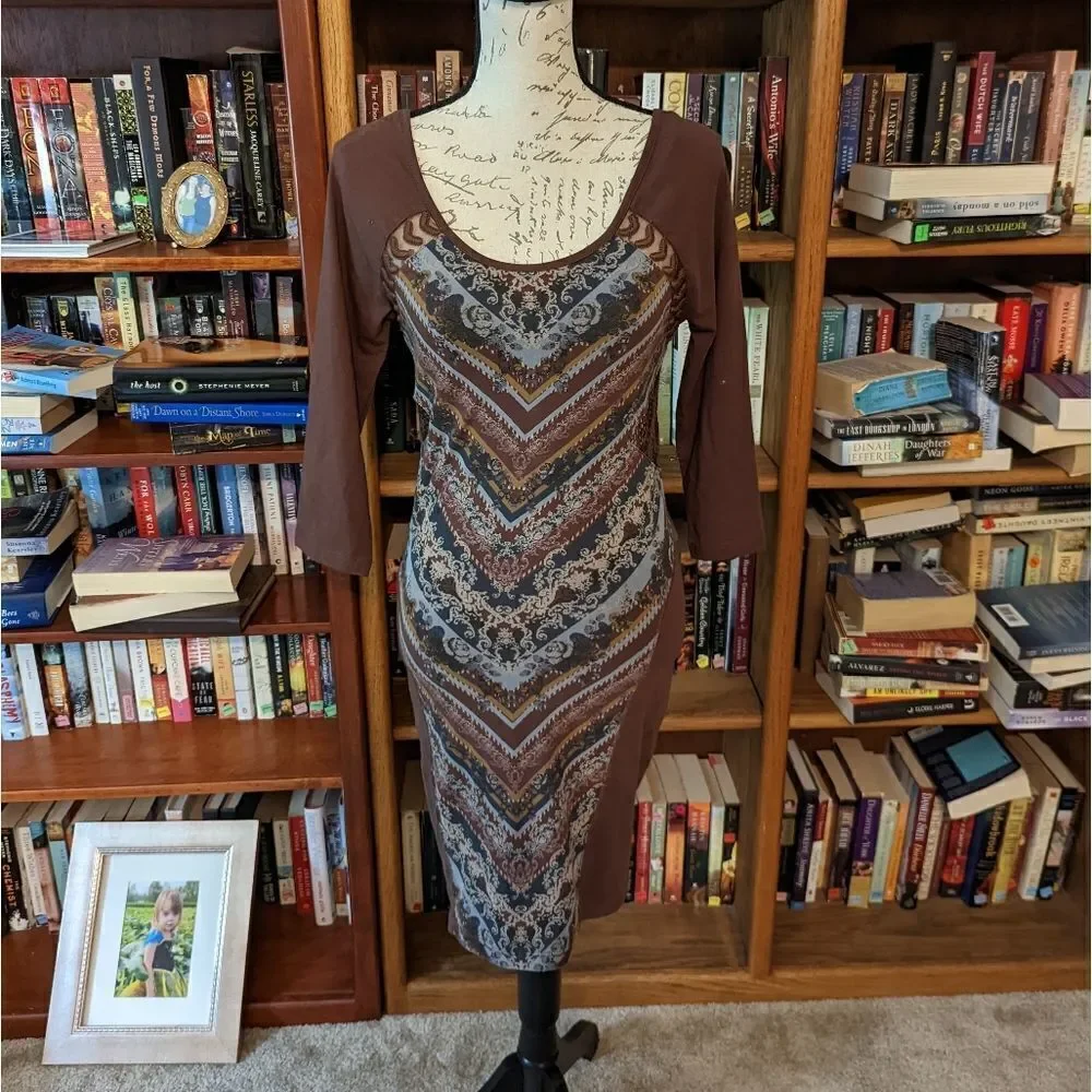 Free people out of africa Chevron bodycon mesh side scoop neck  dress sz m nwt - Picture 3 of 6